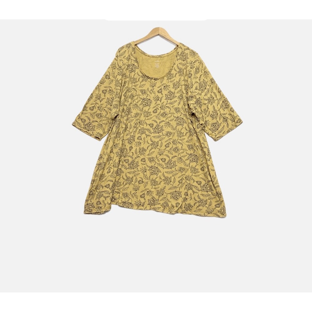 J Jill Top Womens 4X Pure Jill Ballet Sleeve Tunic Marigold Floral Artsy Casual